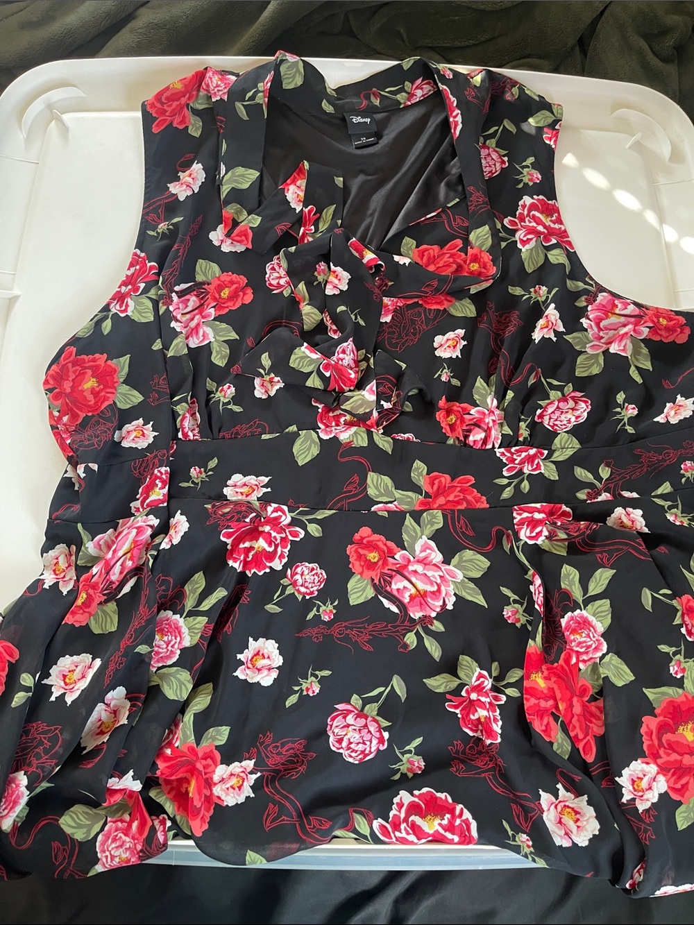 Disney Black Floral Ruffle Peplum Camisole - Red & Pink Flowers
